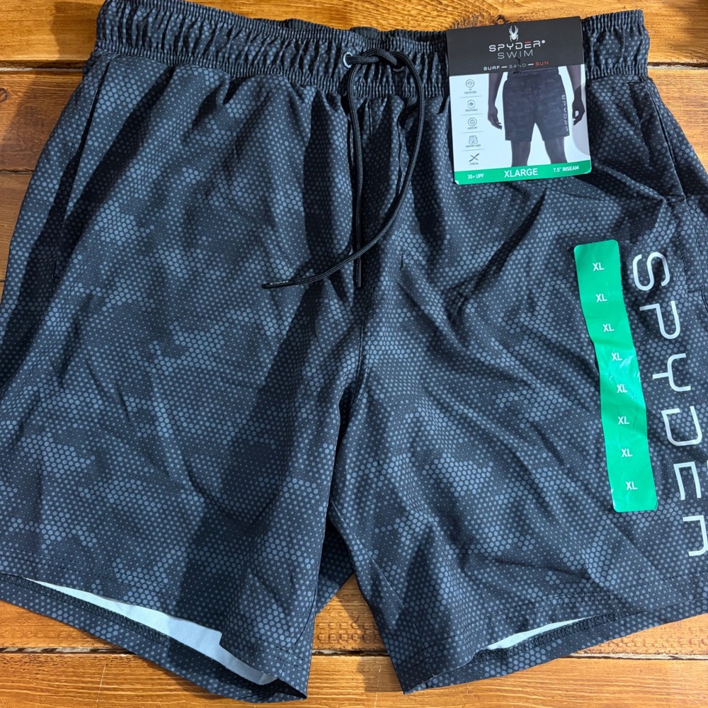 Spyder Swim‎ Shorts Mens XL Black Geometric Print Quick Dry Surf Sand Trunks NEW